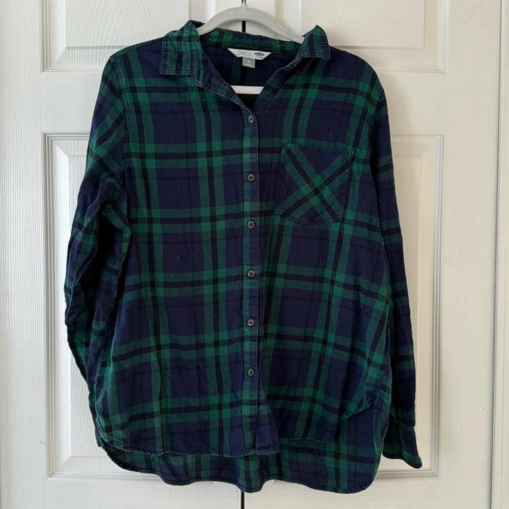 Old Navy Classic Shirt button up collar blue navy green black flannel XL